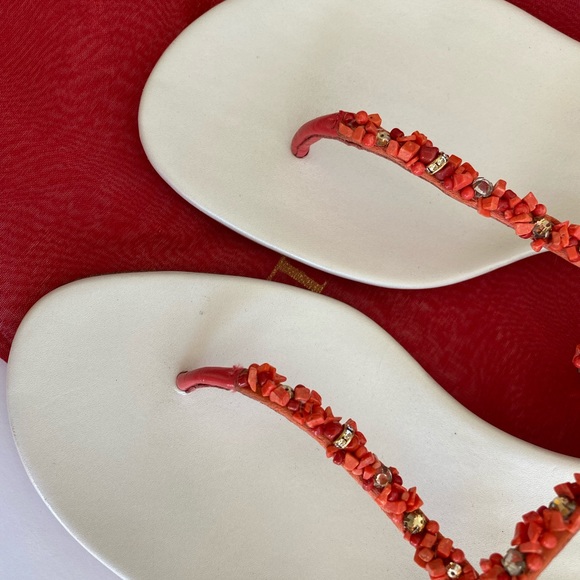 Rene Caovilla Fine Beaded Gold Heeled Thong Sandal - Picture 9 of 15